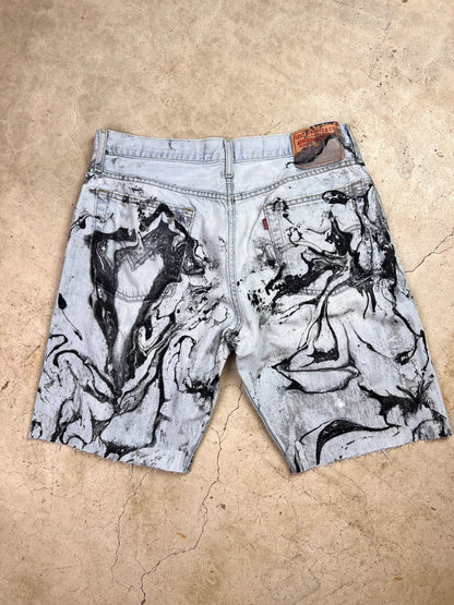 Marble Painted Denim Cut Off Shorts - 36"