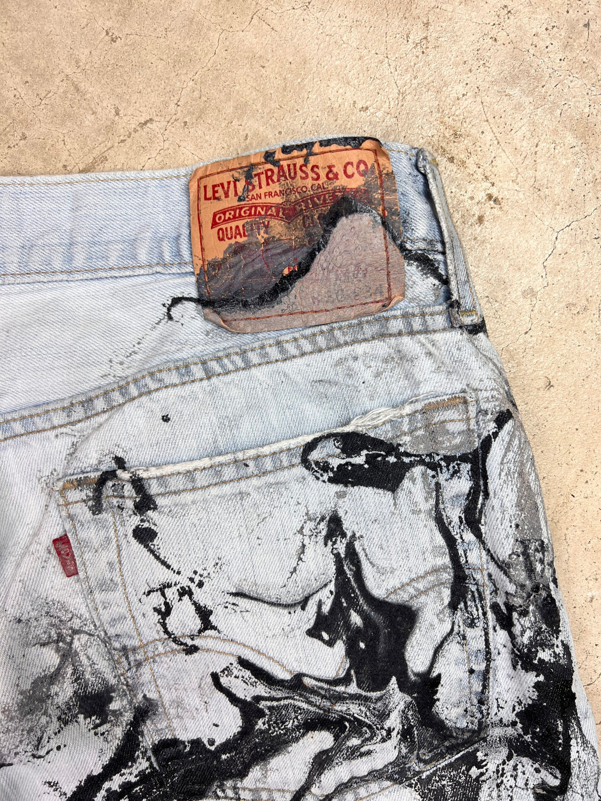 Marble Painted Denim Cut Off Shorts - 36"