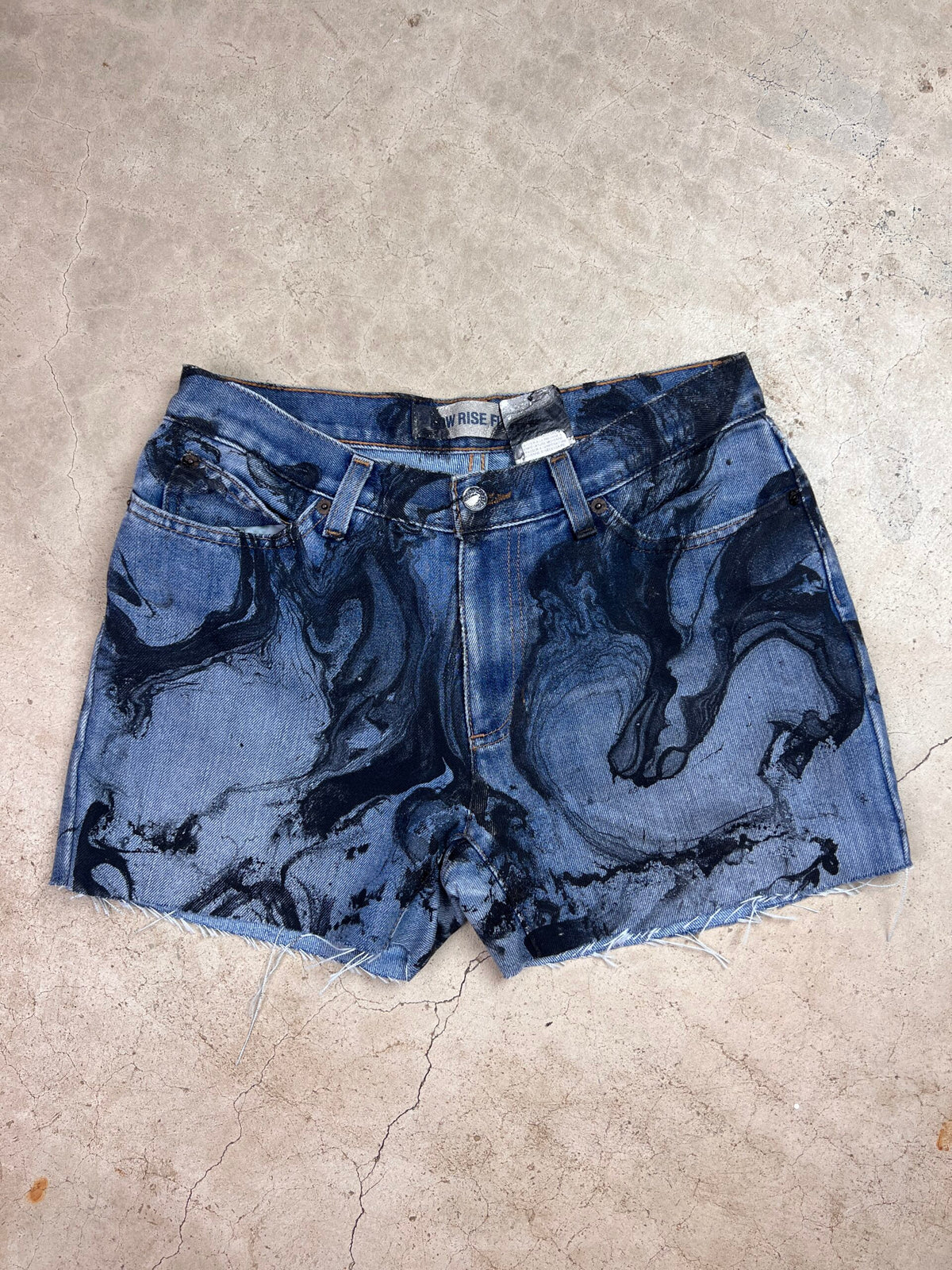 Marble Painted Denim Cut Off Shorts - 28"