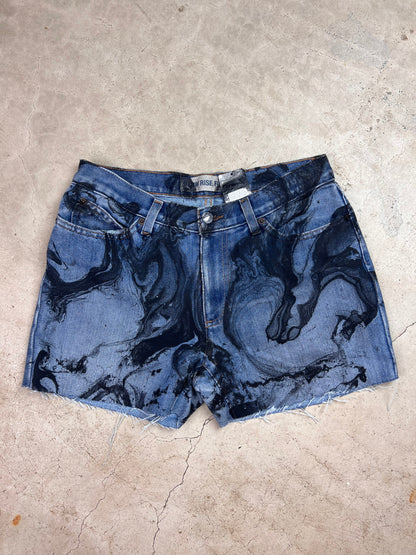 Marble Painted Denim Cut Off Shorts - 28"