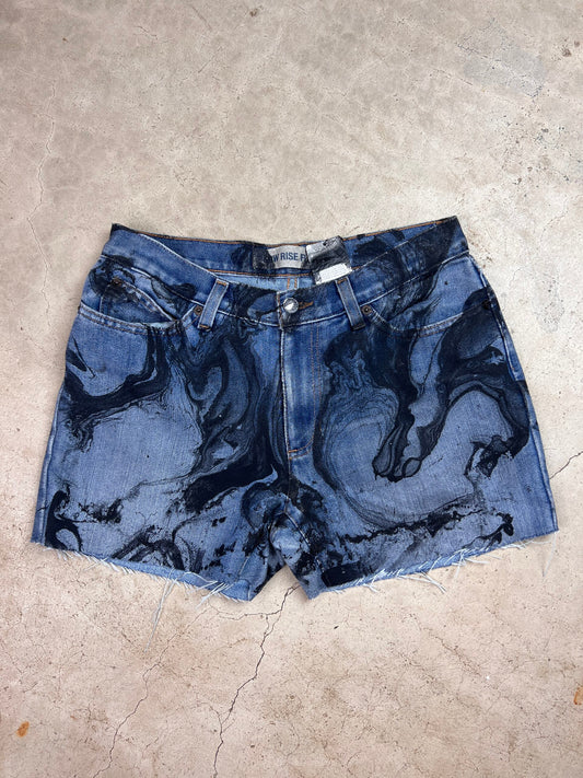 Marble Painted Denim Cut Off Shorts - 28"