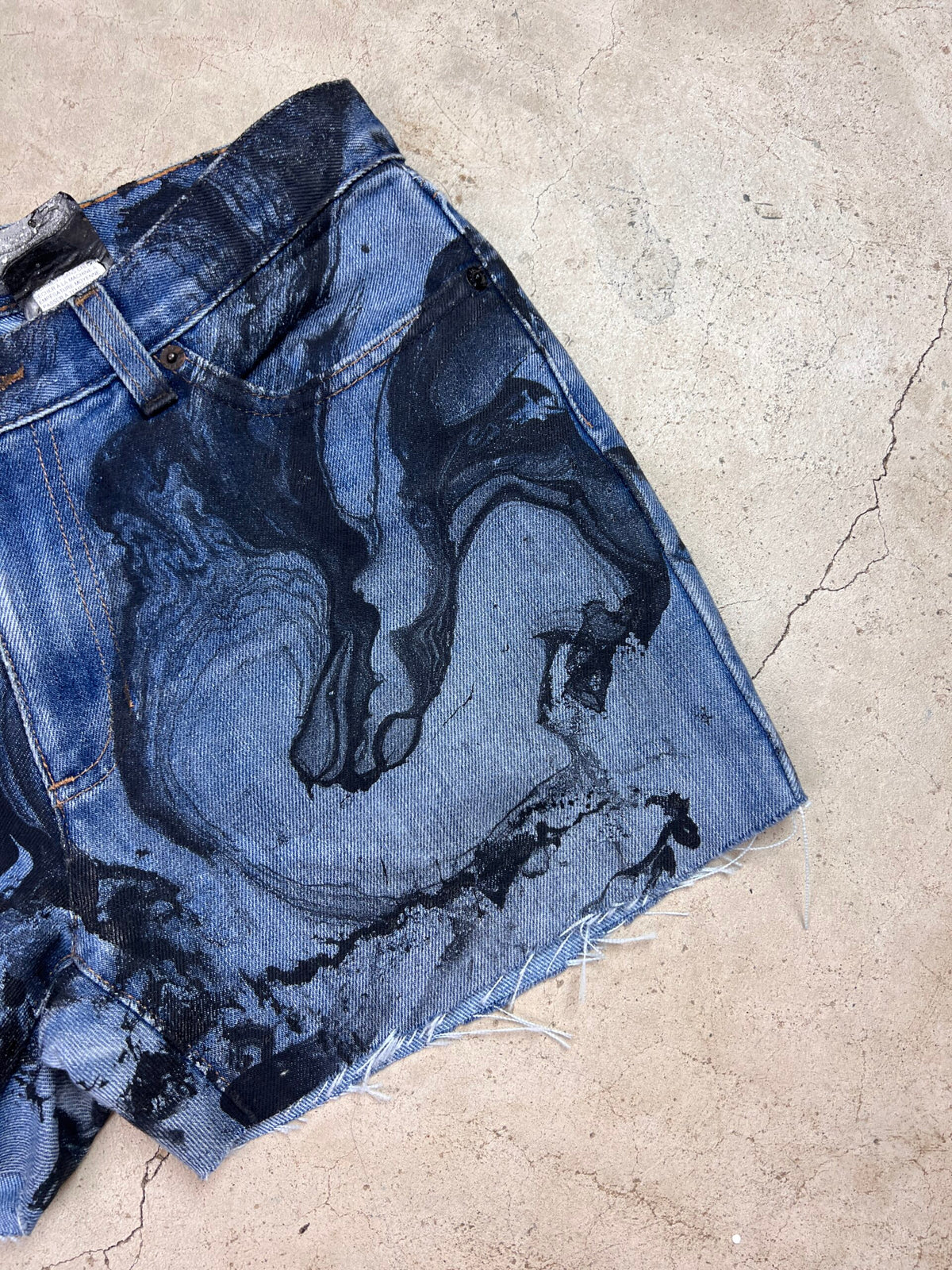 Marble Painted Denim Cut Off Shorts - 28"