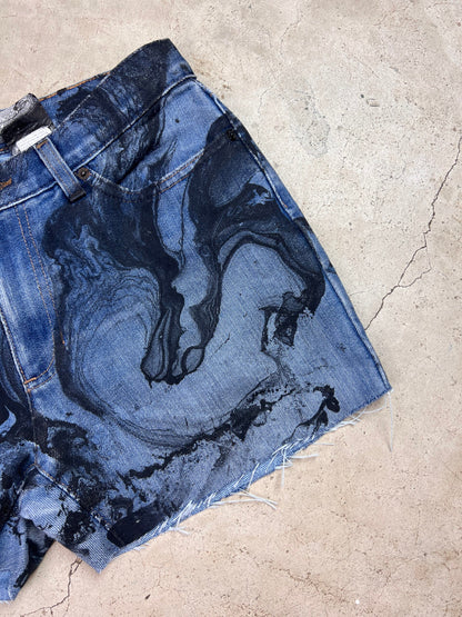 Marble Painted Denim Cut Off Shorts - 28"