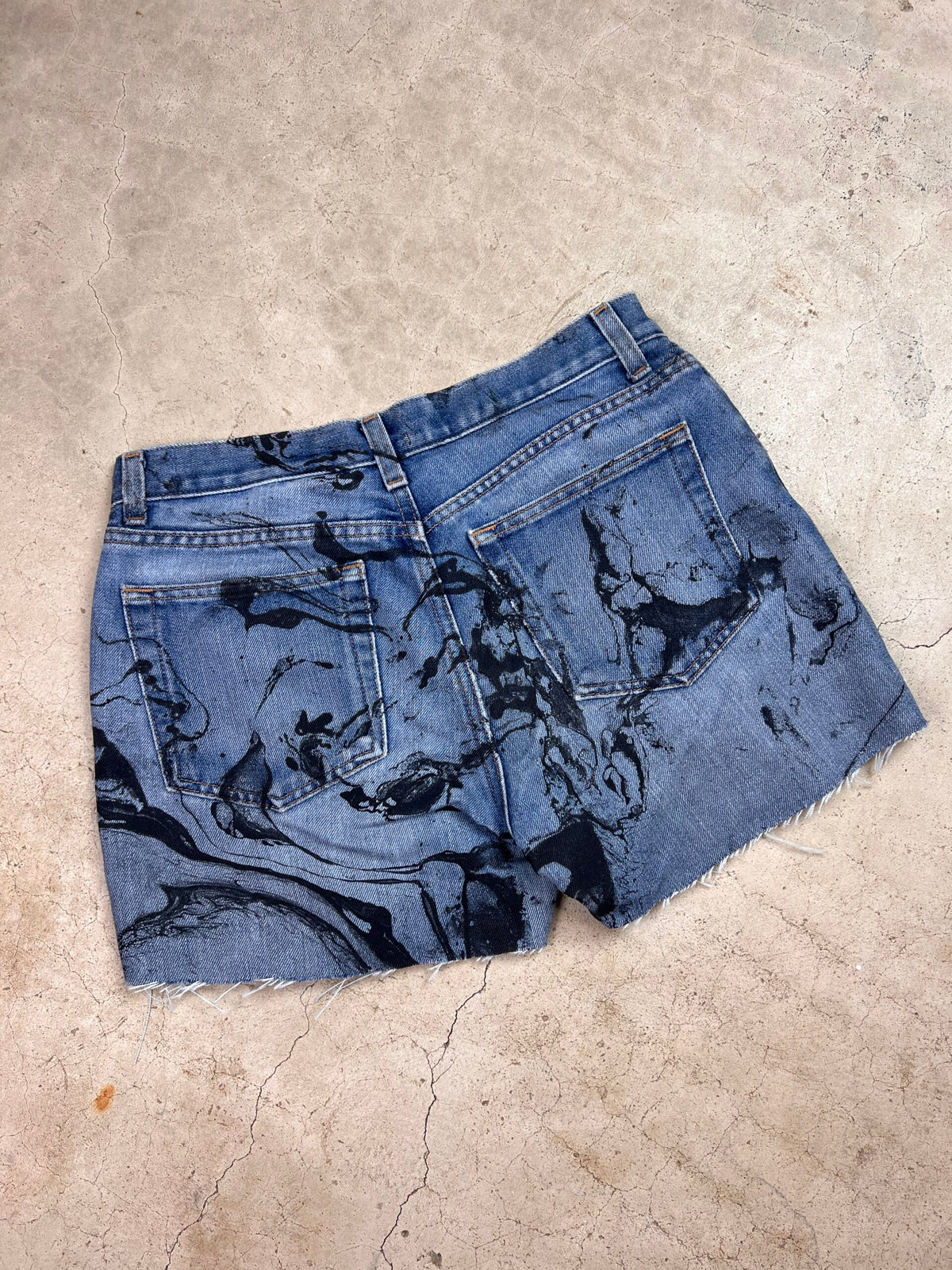 Marble Painted Denim Cut Off Shorts - 28"