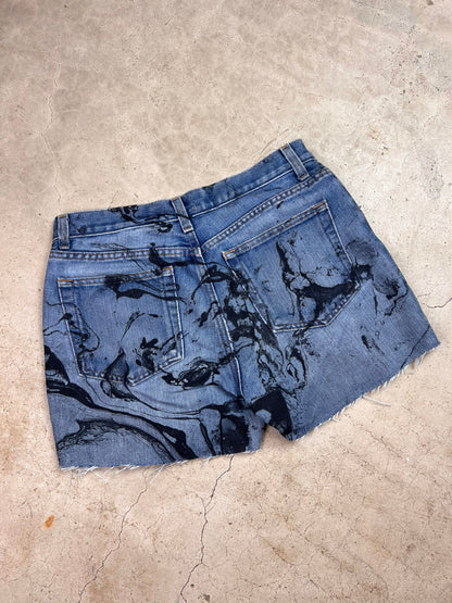 Marble Painted Denim Cut Off Shorts - 28"