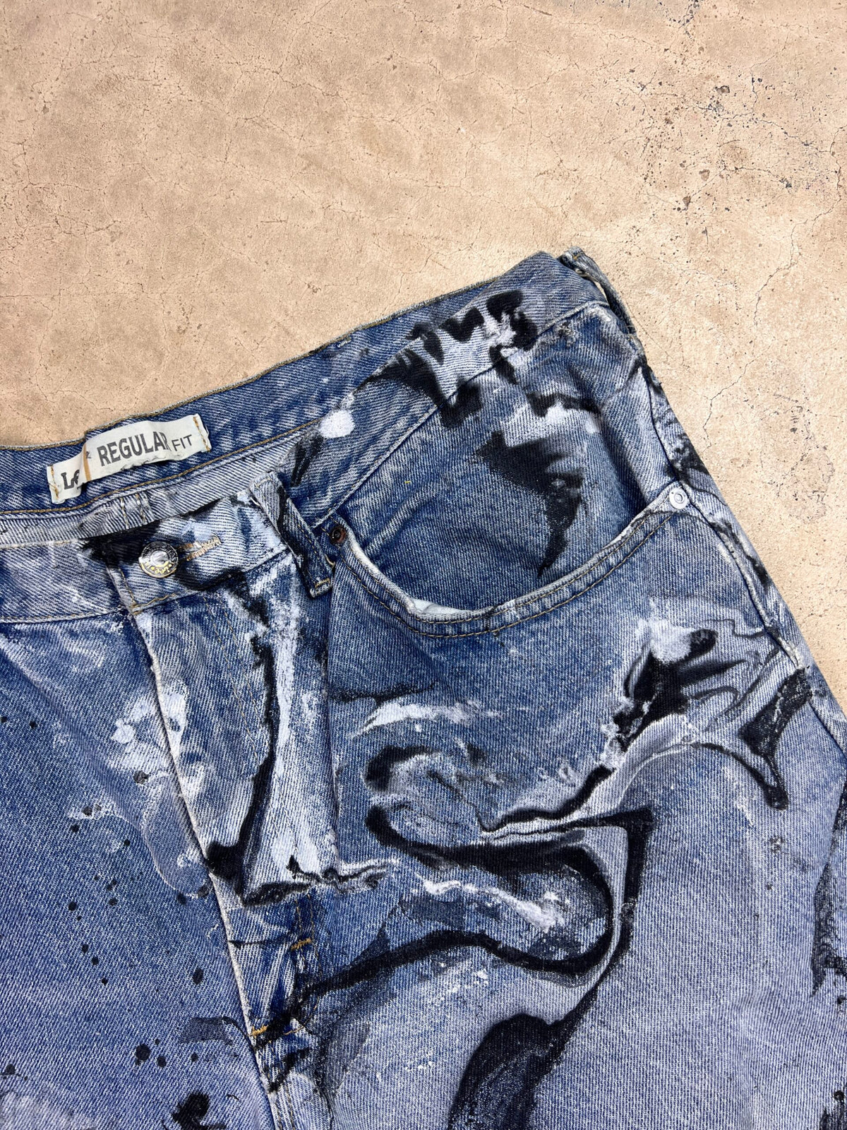 Marble Painted Denim Cut Off Shorts - 38"