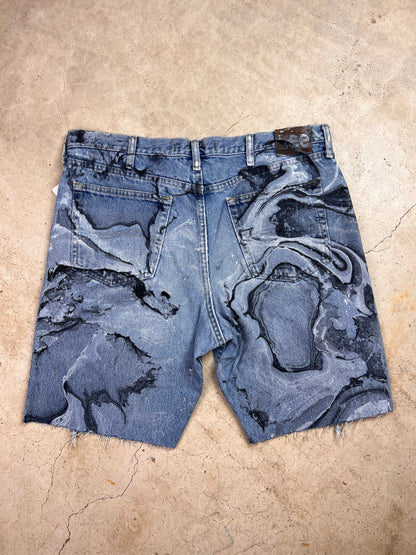 Marble Painted Denim Cut Off Shorts - 38"