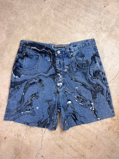 Marble Painted Denim Cut Off Shorts - 32"