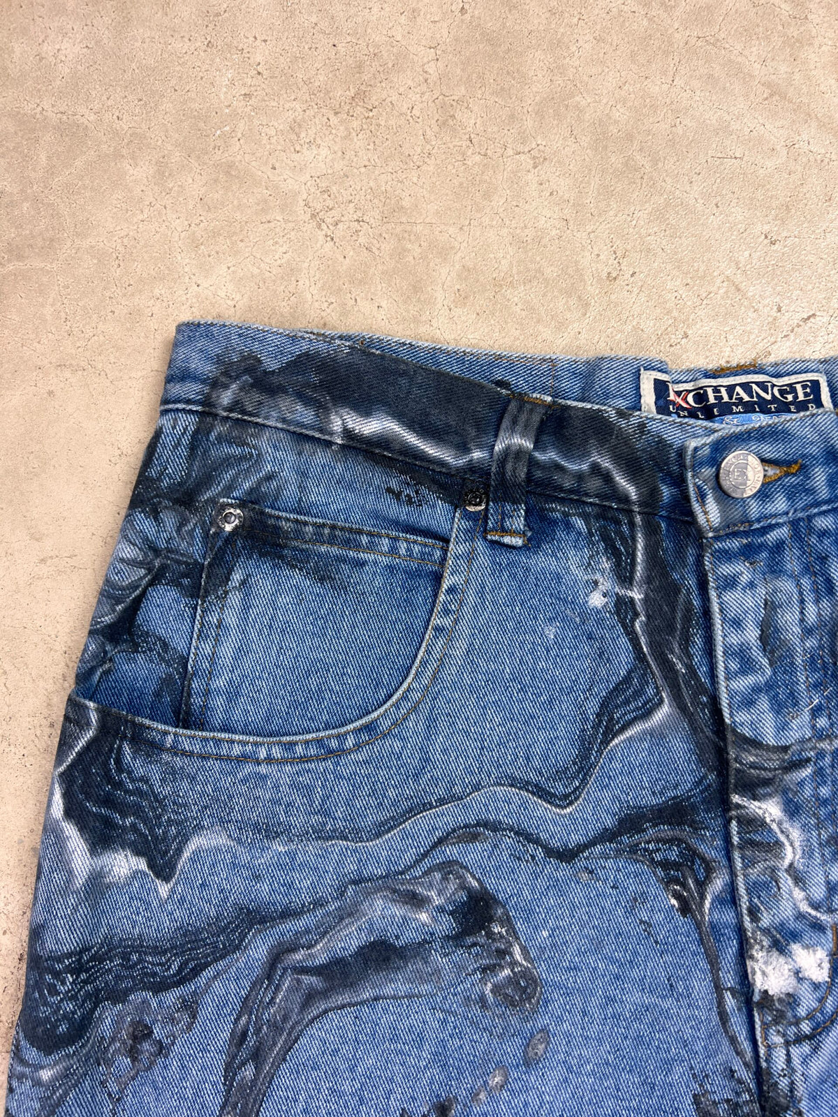 Marble Painted Denim Cut Off Shorts - 32"