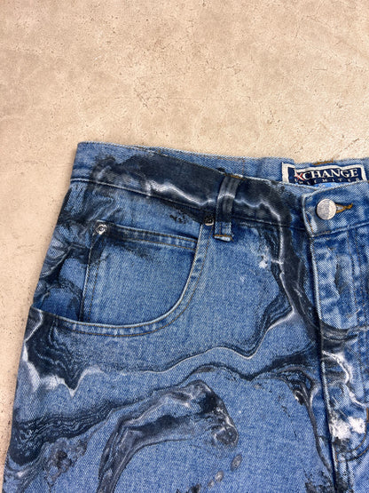 Marble Painted Denim Cut Off Shorts - 32"
