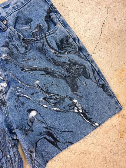 Marble Painted Denim Cut Off Shorts - 32"