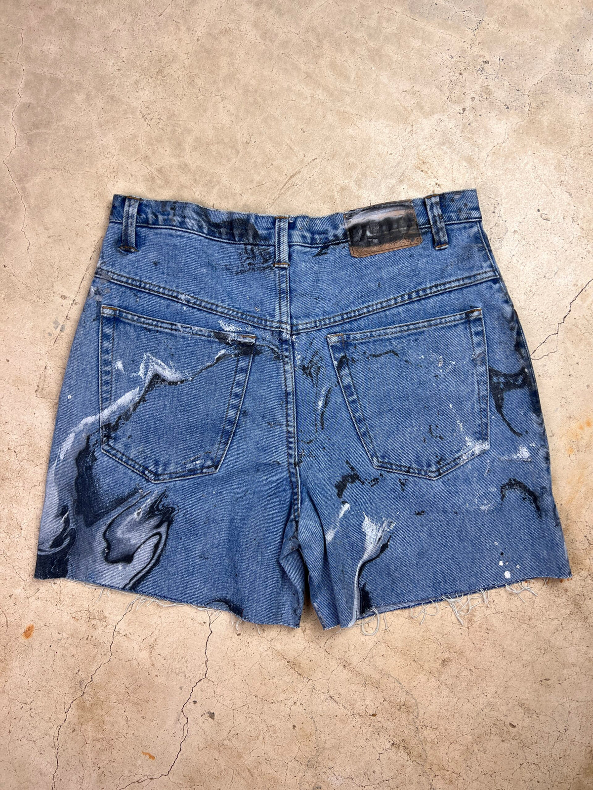 Marble Painted Denim Cut Off Shorts - 32"
