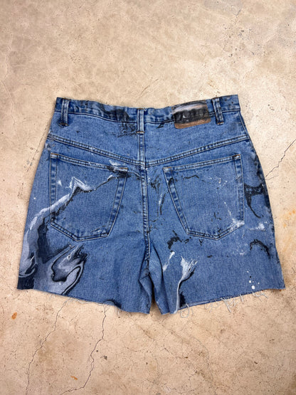 Marble Painted Denim Cut Off Shorts - 32"