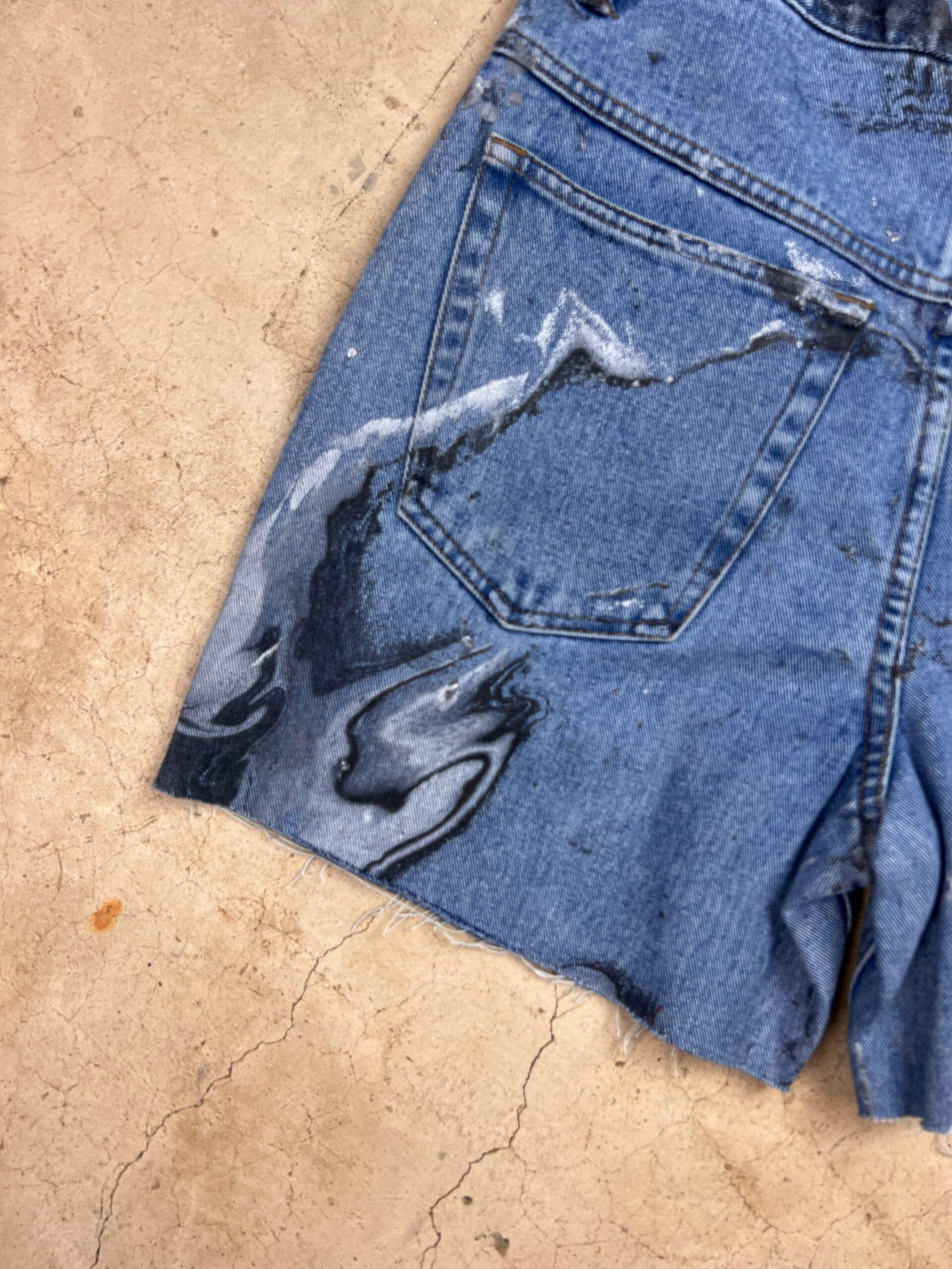 Marble Painted Denim Cut Off Shorts - 32"