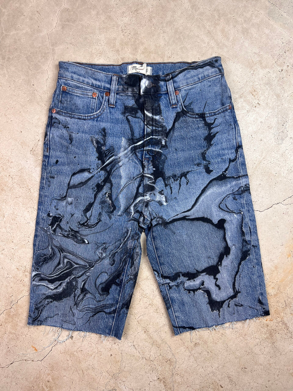 Marble Painted Denim Cut Off Shorts - 28"