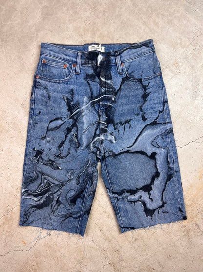 Marble Painted Denim Cut Off Shorts - 28"