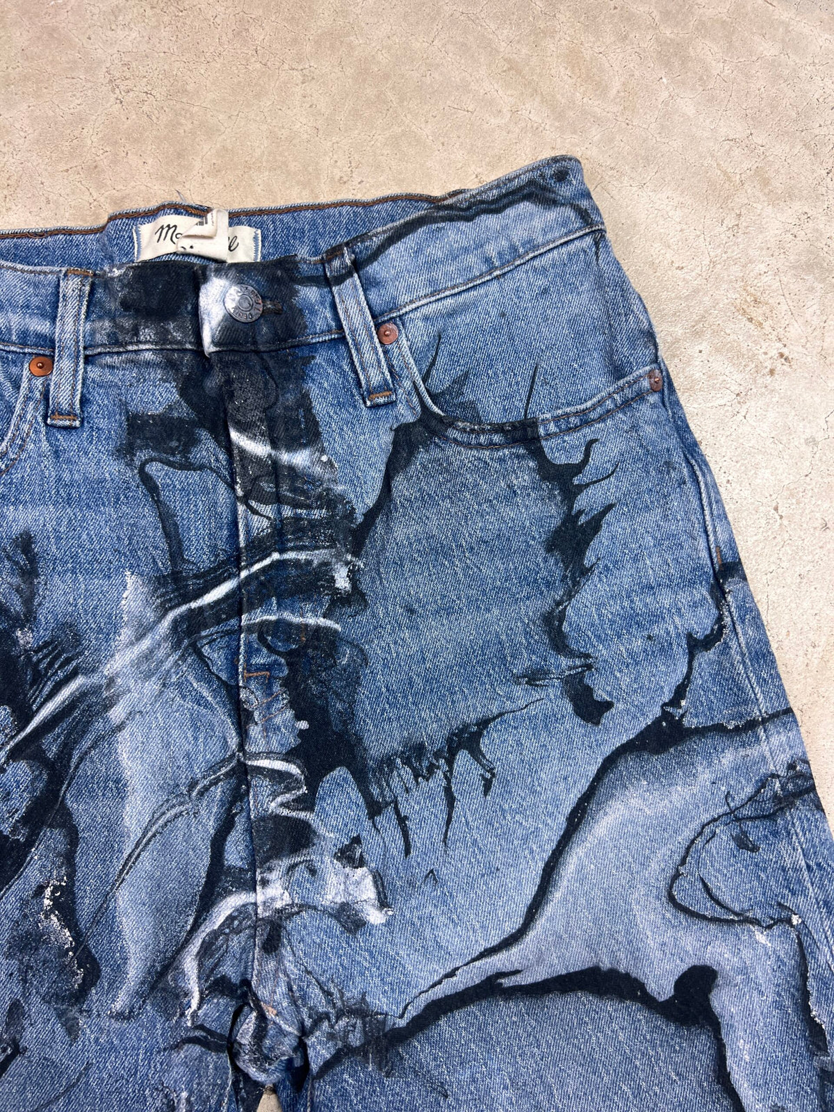 Marble Painted Denim Cut Off Shorts - 28"