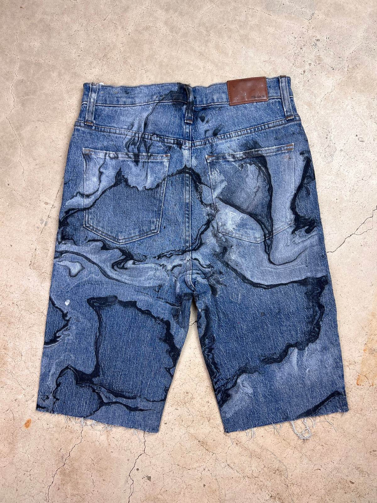 Marble Painted Denim Cut Off Shorts - 28"
