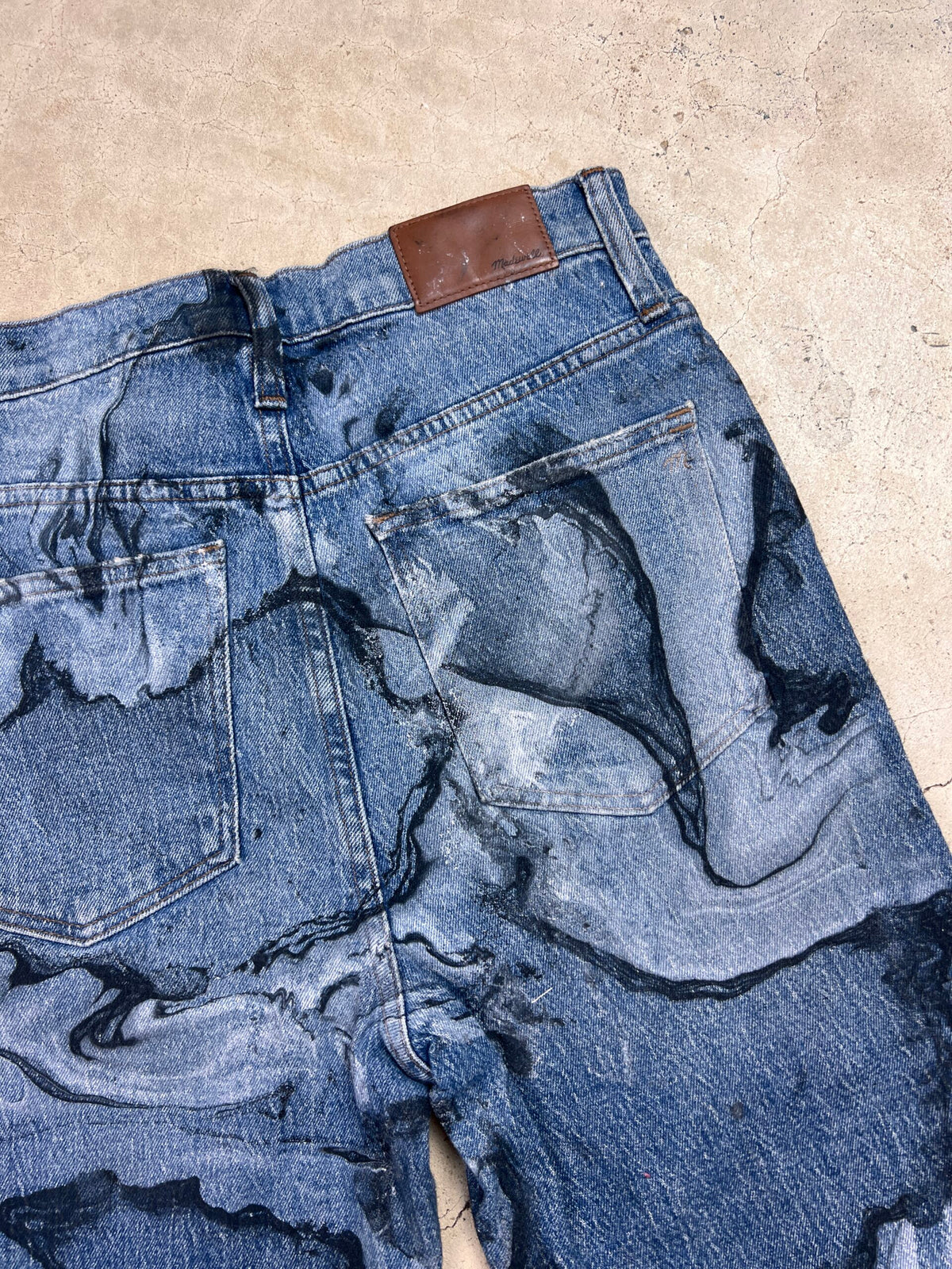 Marble Painted Denim Cut Off Shorts - 28"