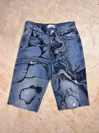 Marble Painted Denim Cut Off Shorts - 26"