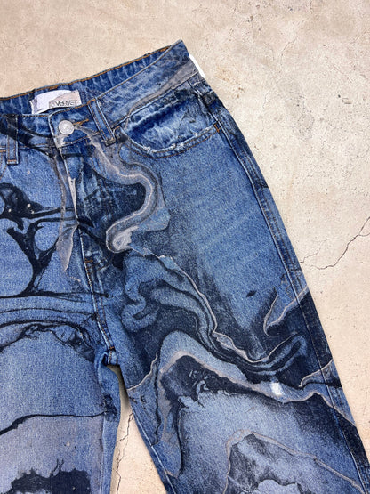 Marble Painted Denim Cut Off Shorts - 26"