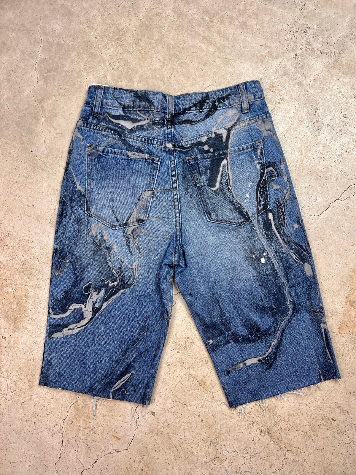 Marble Painted Denim Cut Off Shorts - 26"