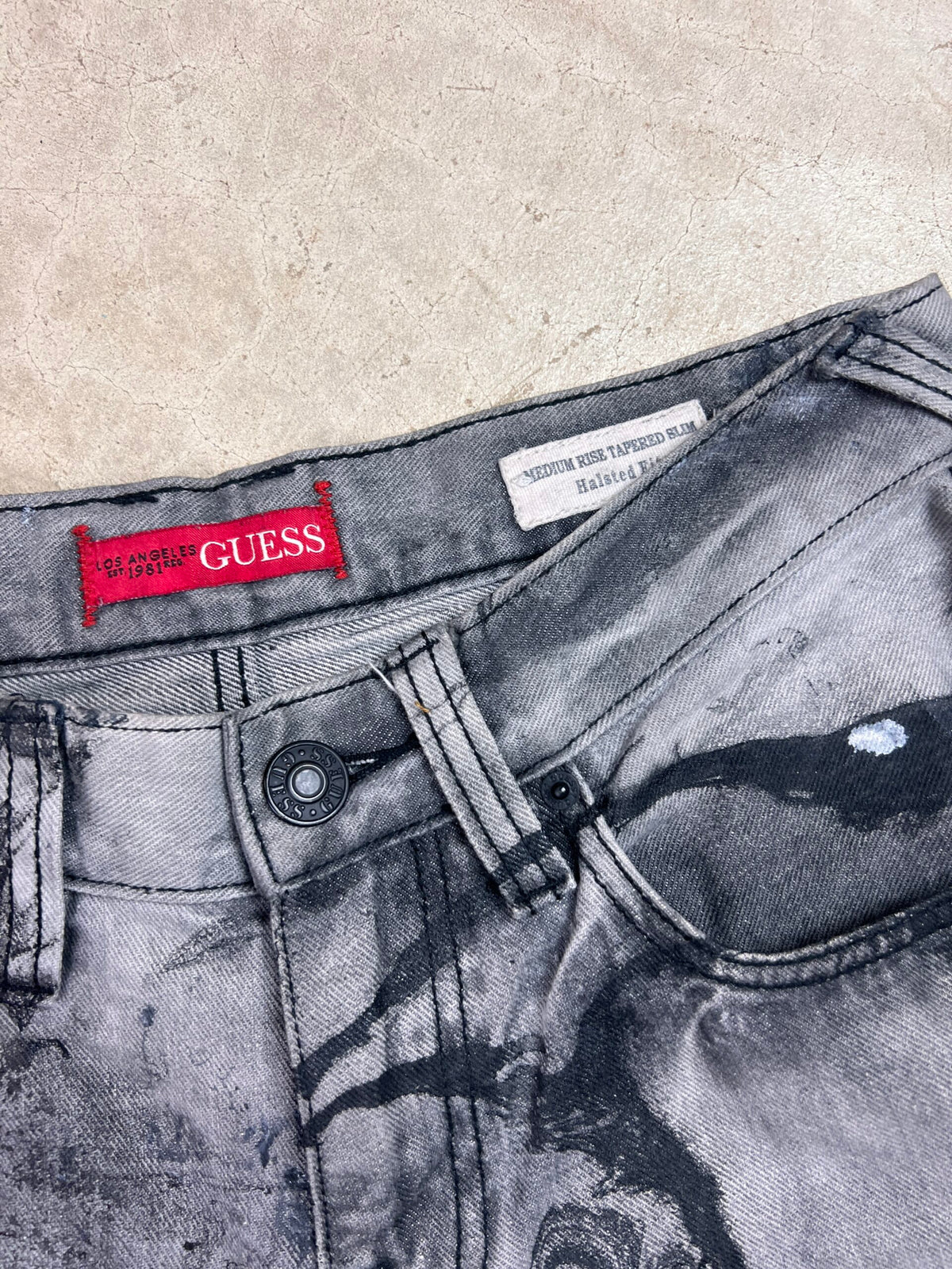 Marble Painted Denim Cut Off Shorts - 30"