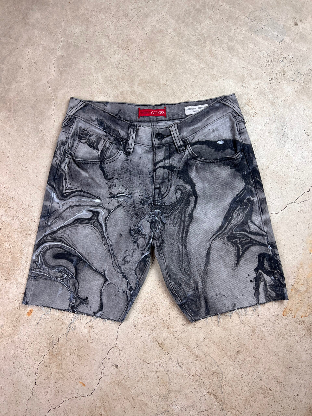 Marble Painted Denim Cut Off Shorts - 30"
