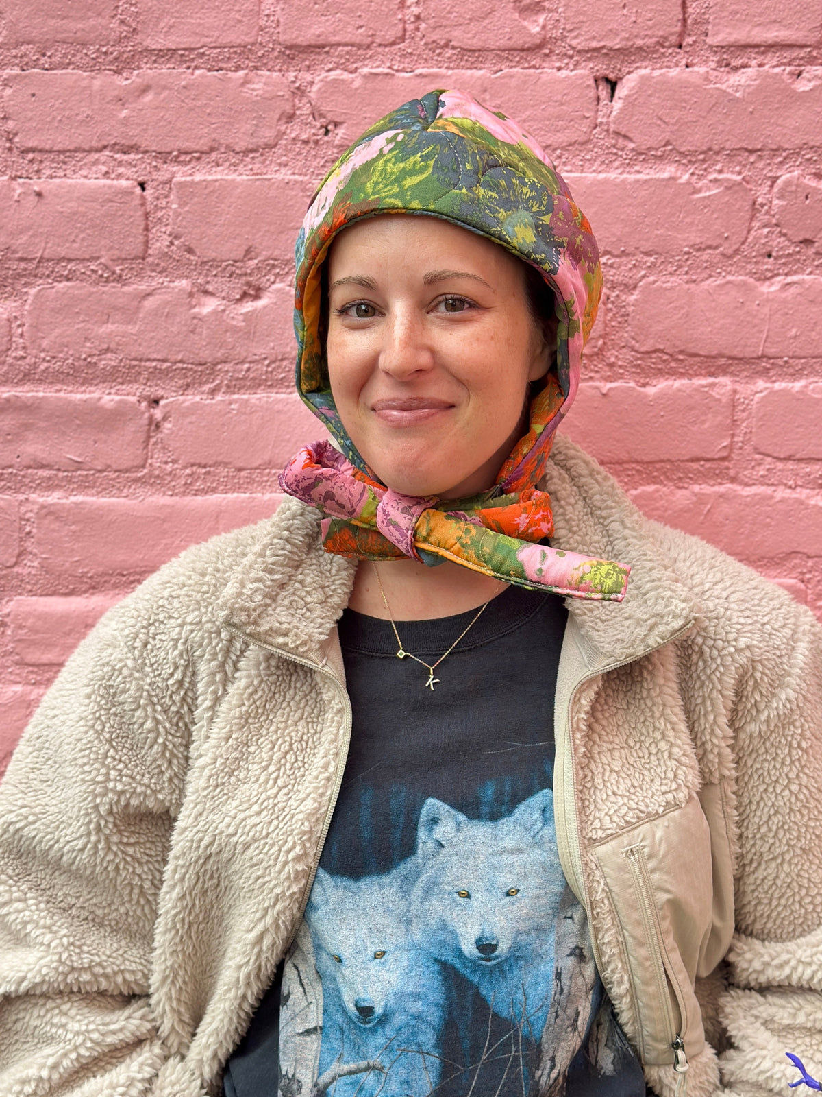 Floral Quilted Cap from 70s Bedspread by Finding Doll, photo 2