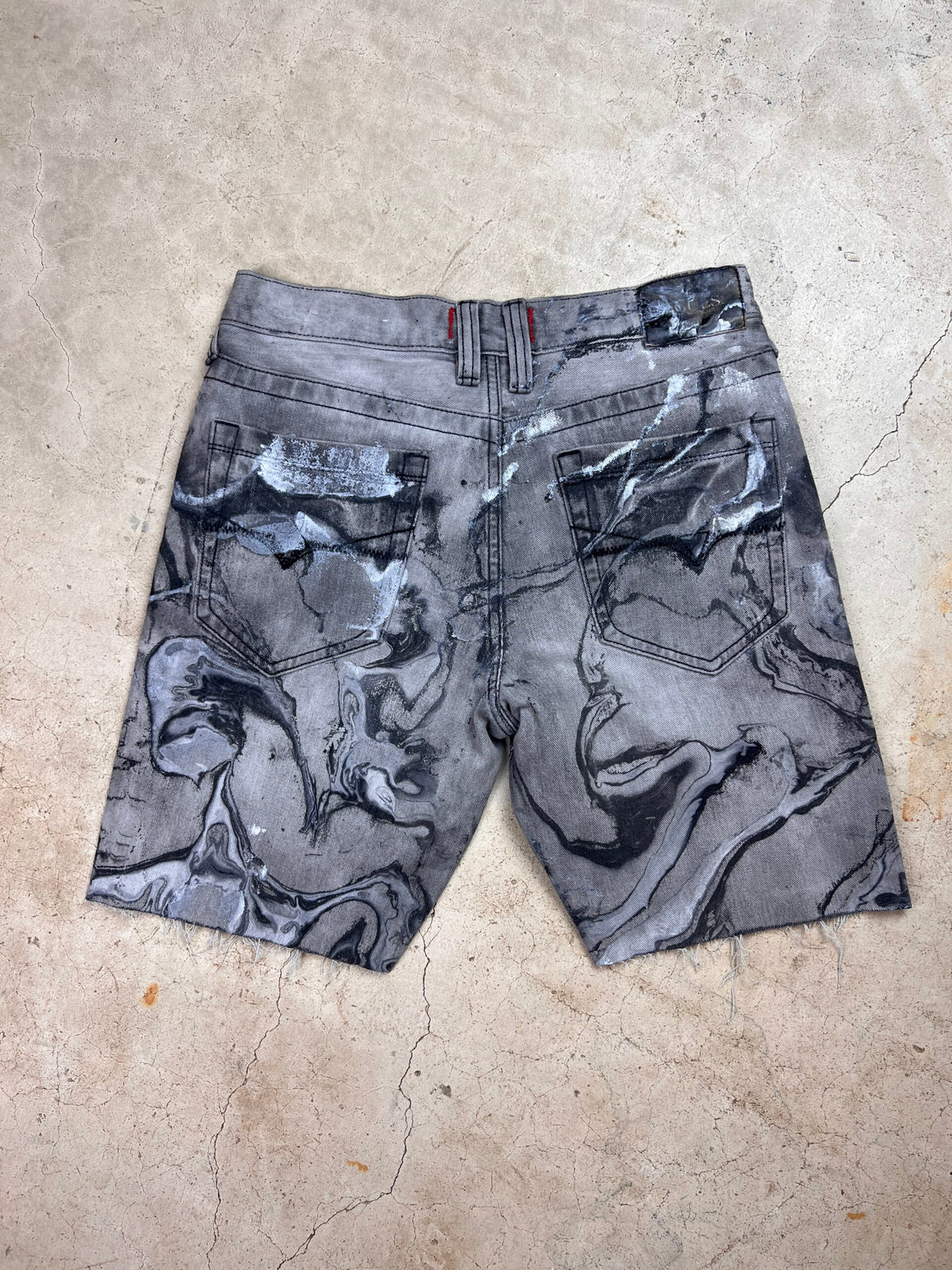 Marble Painted Denim Cut Off Shorts - 30"
