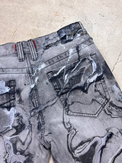 Marble Painted Denim Cut Off Shorts - 30"