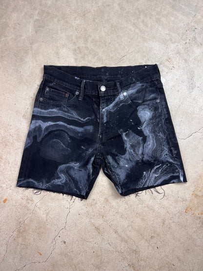 Marble Painted Denim Cut Off Shorts - 30"