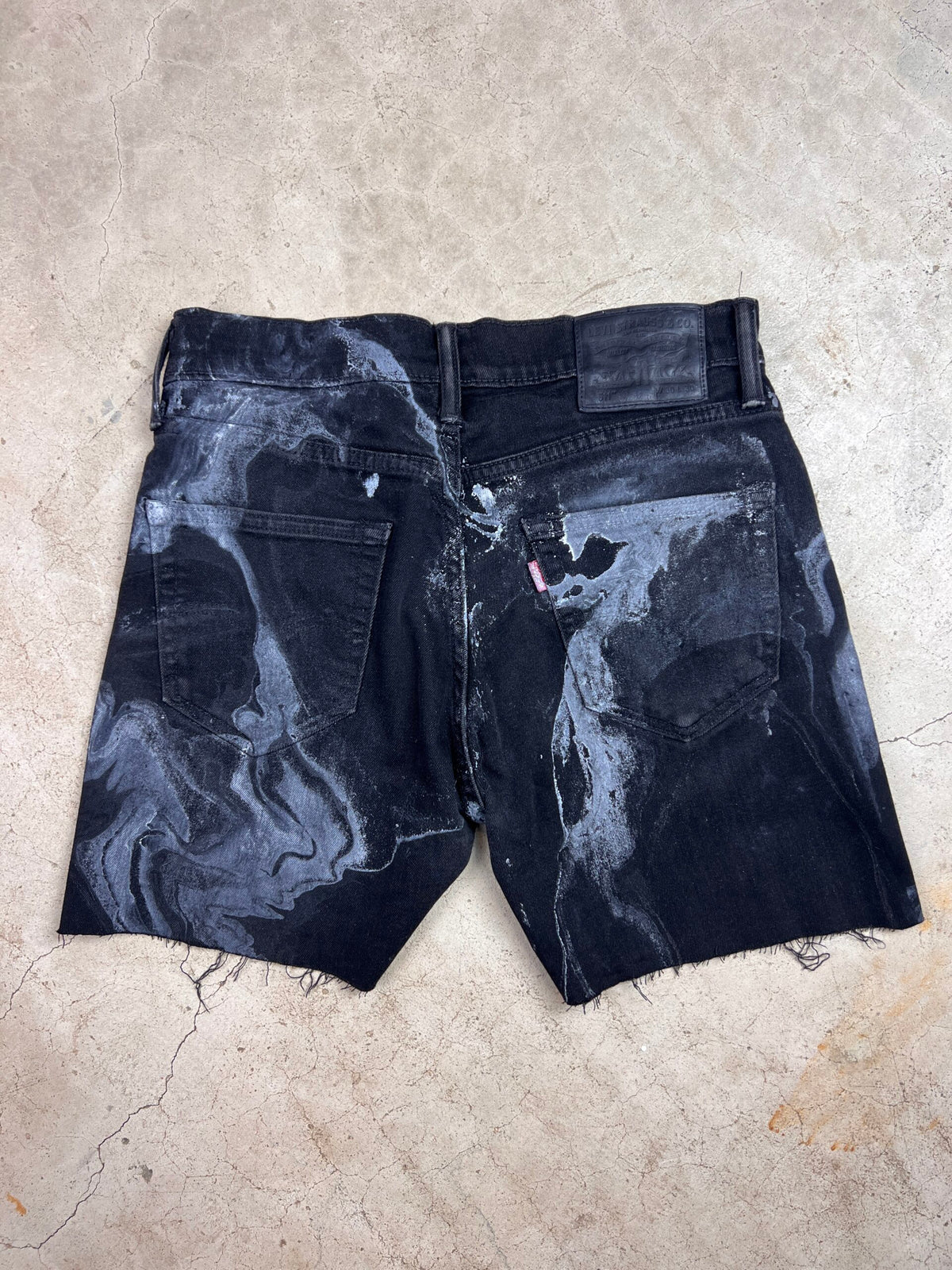 Marble Painted Denim Cut Off Shorts - 30"