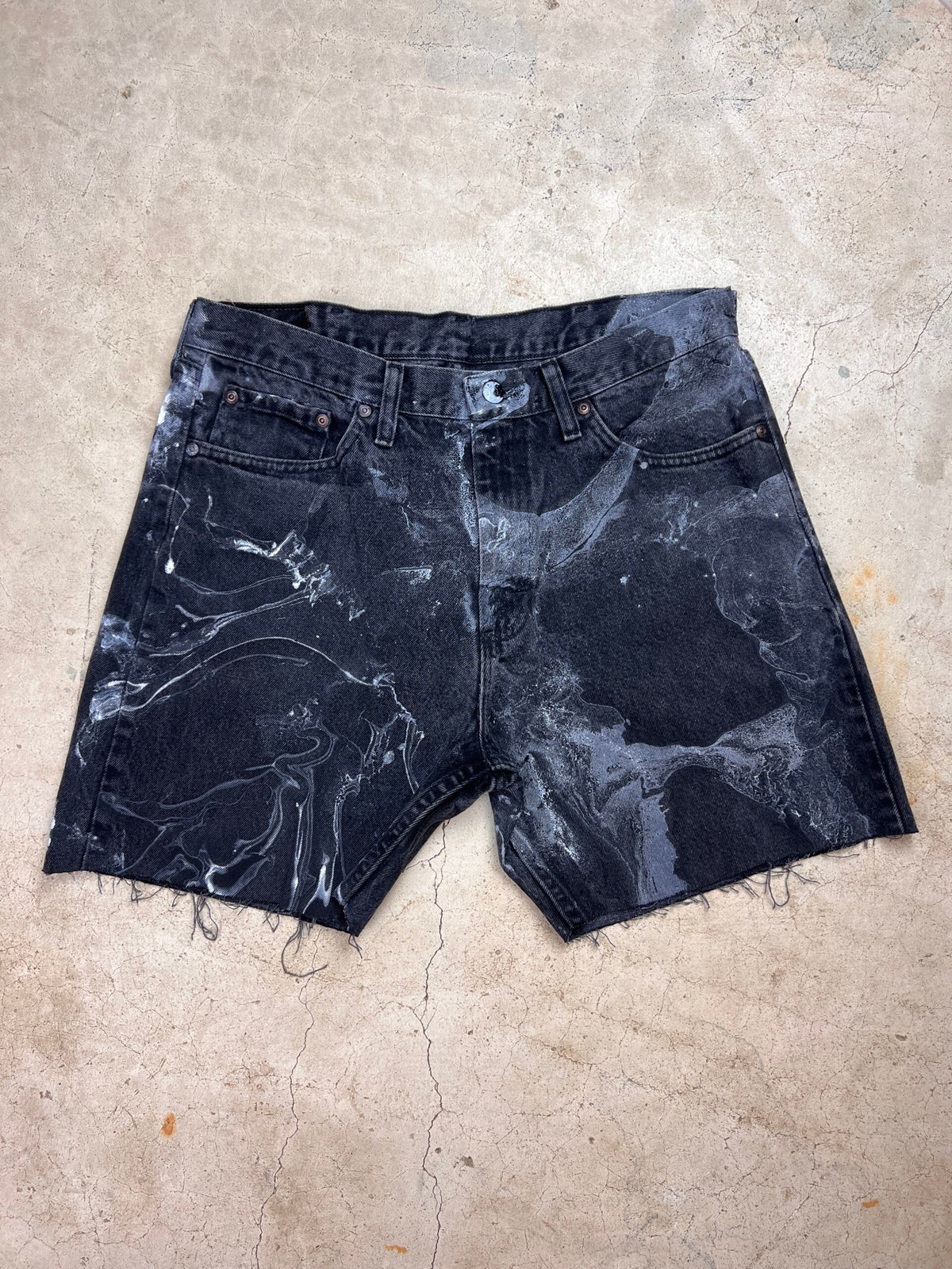 Marble Painted Denim Cut Off Shorts - 34"