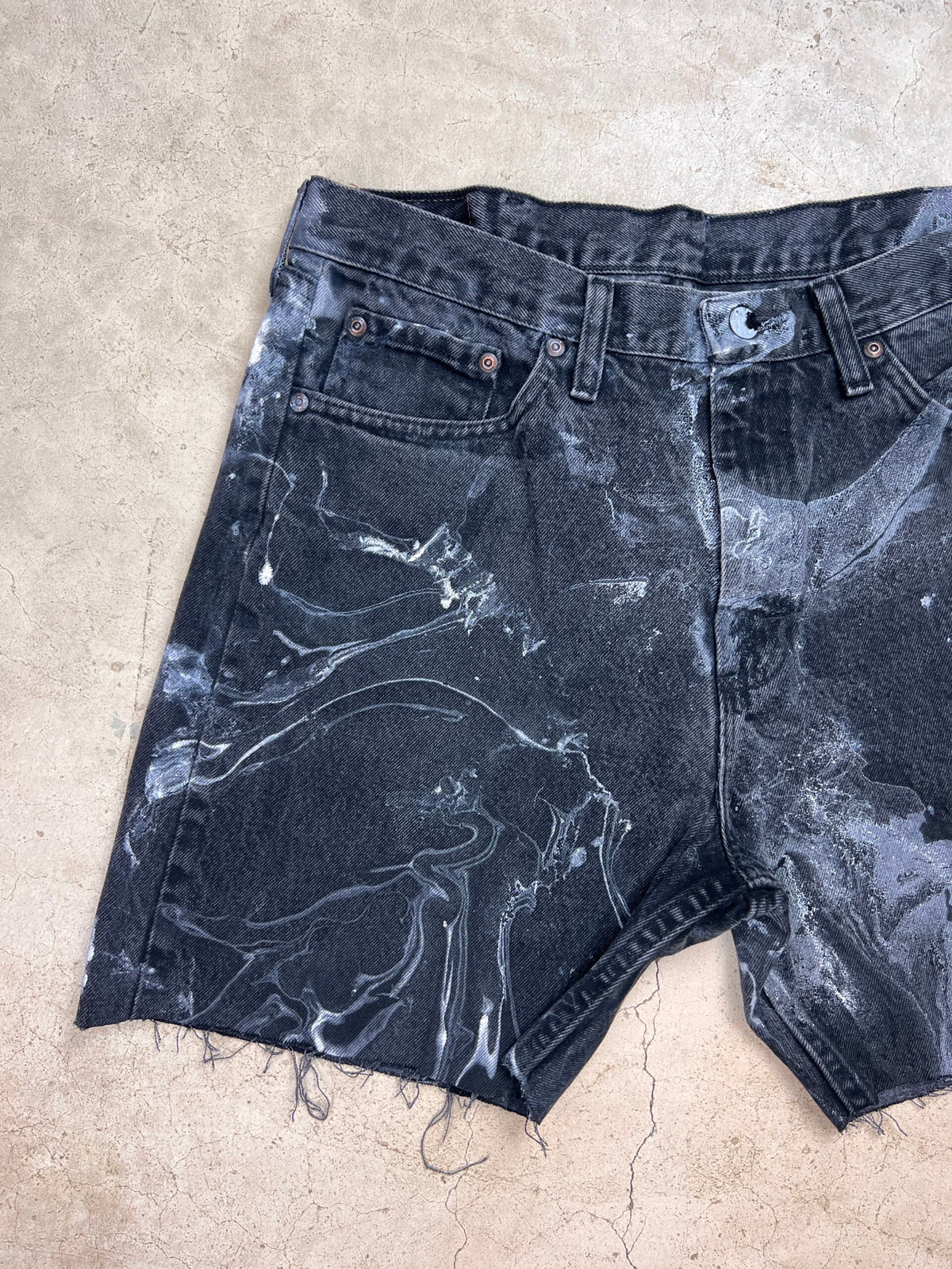 Marble Painted Denim Cut Off Shorts - 34"