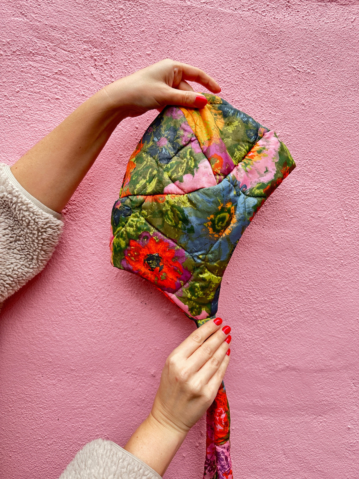 Floral Quilted Cap from 70s Bedspread by Finding Doll