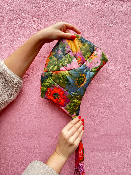 Floral Quilted Cap from 70s Bedspread by Finding Doll