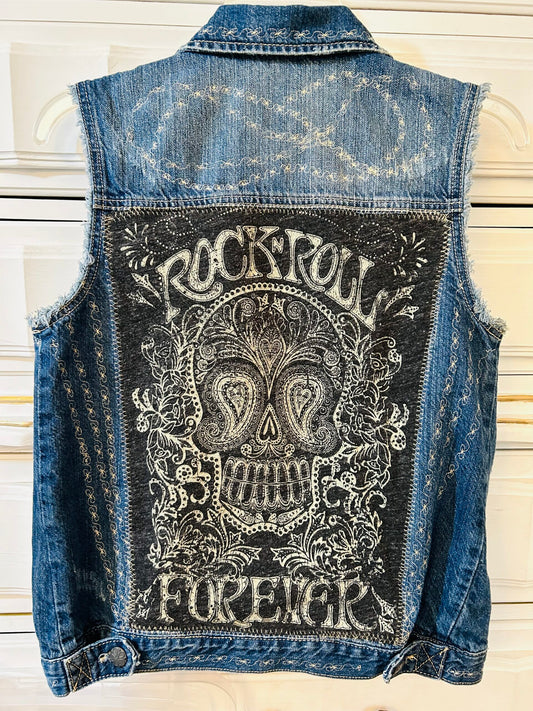 Rock 'n Roll Forever Distressed Blue Denim Vest