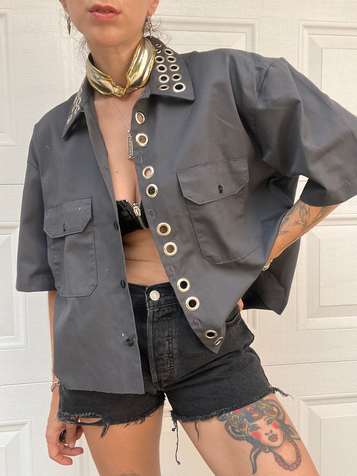 The Grommet Dickies Crop Shirt - Grey