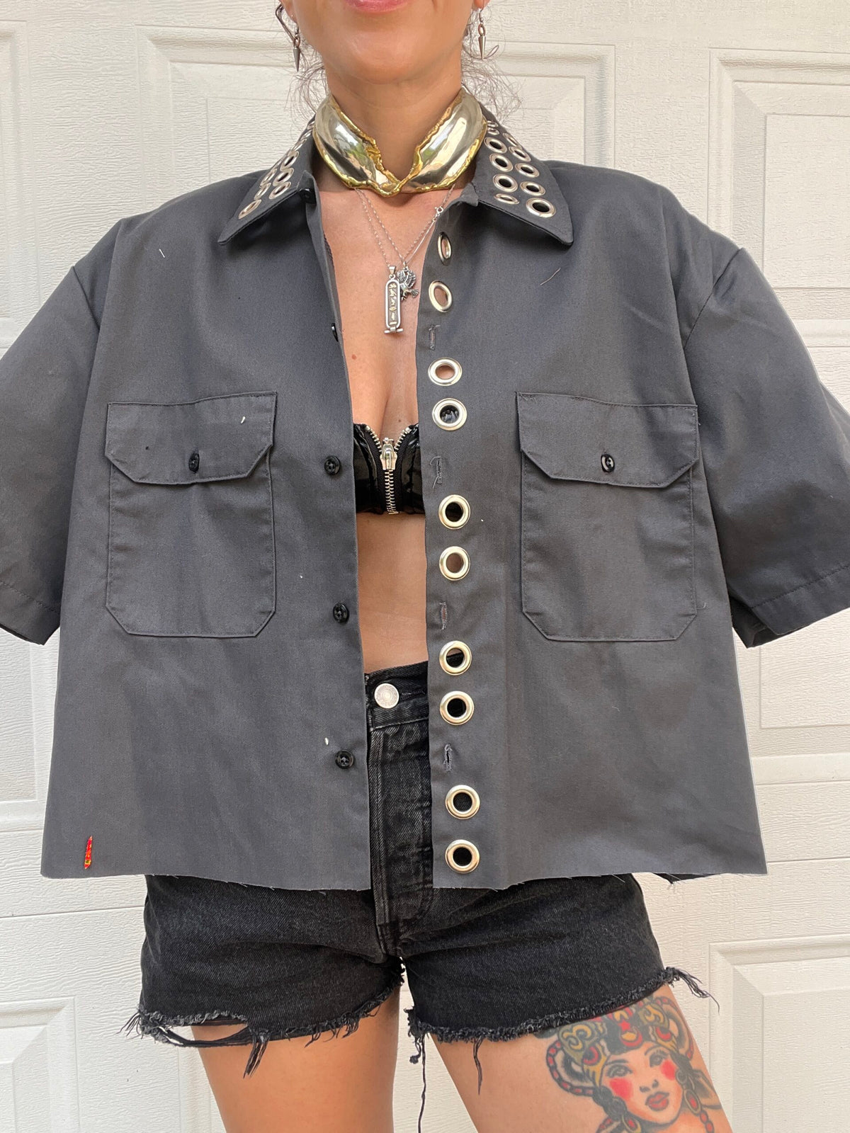 The Grommet Dickies Crop Shirt - Grey