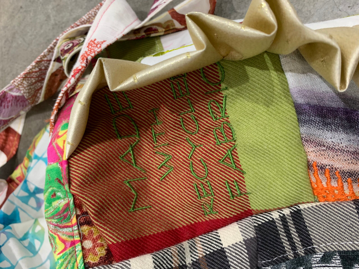 A close up of a fabric bag.