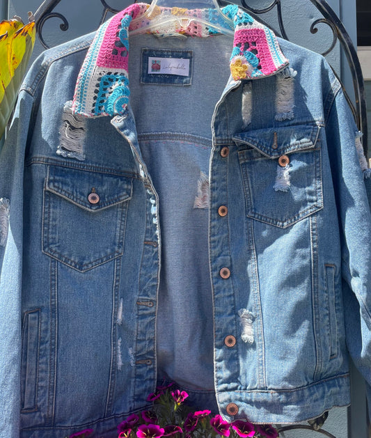 VINTAGE UPCYCLE PASTEL CROCKET JEAN OVERSIZED JACKET