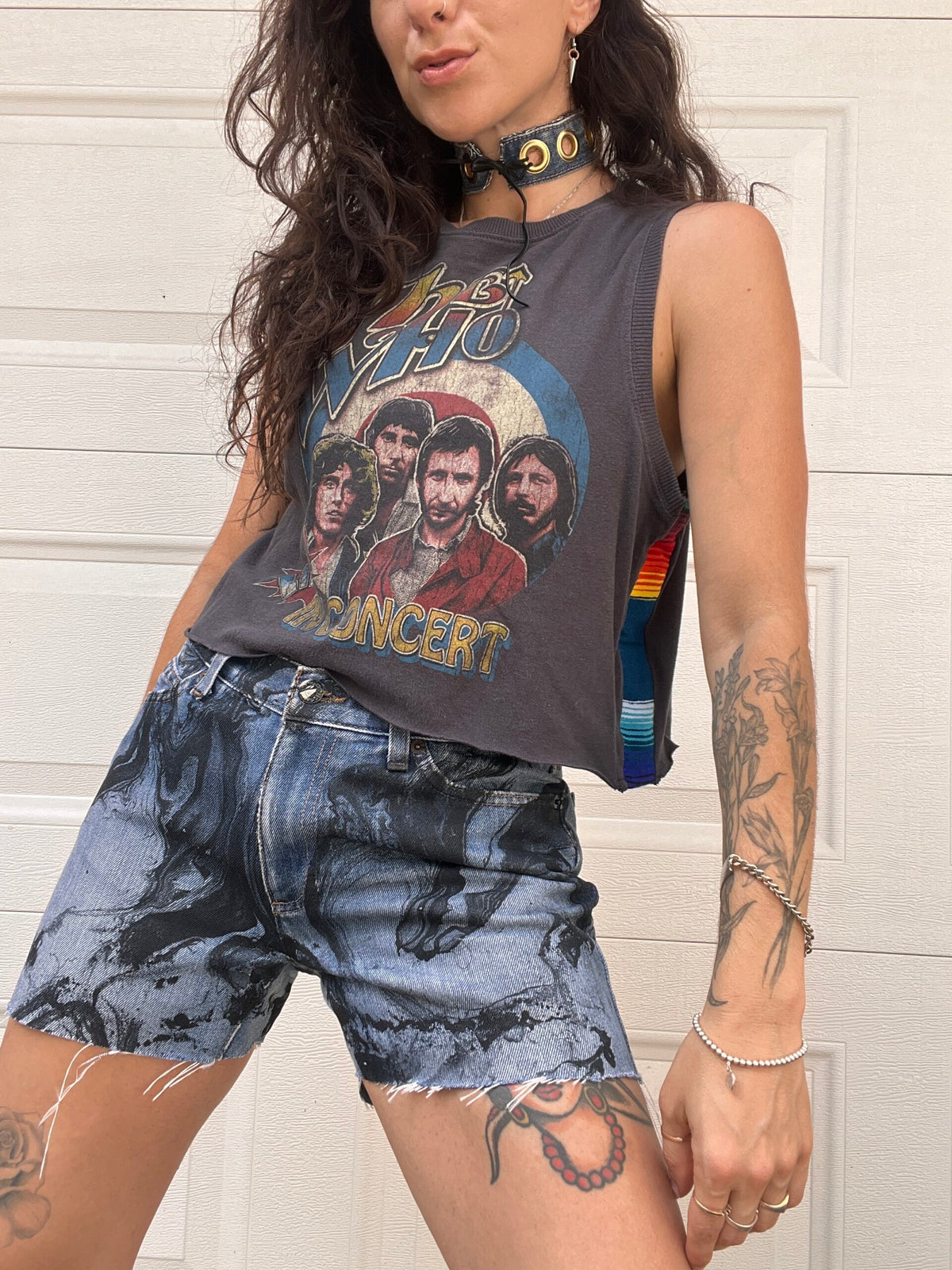 Marble Painted Denim Cut Off Shorts - 28"
