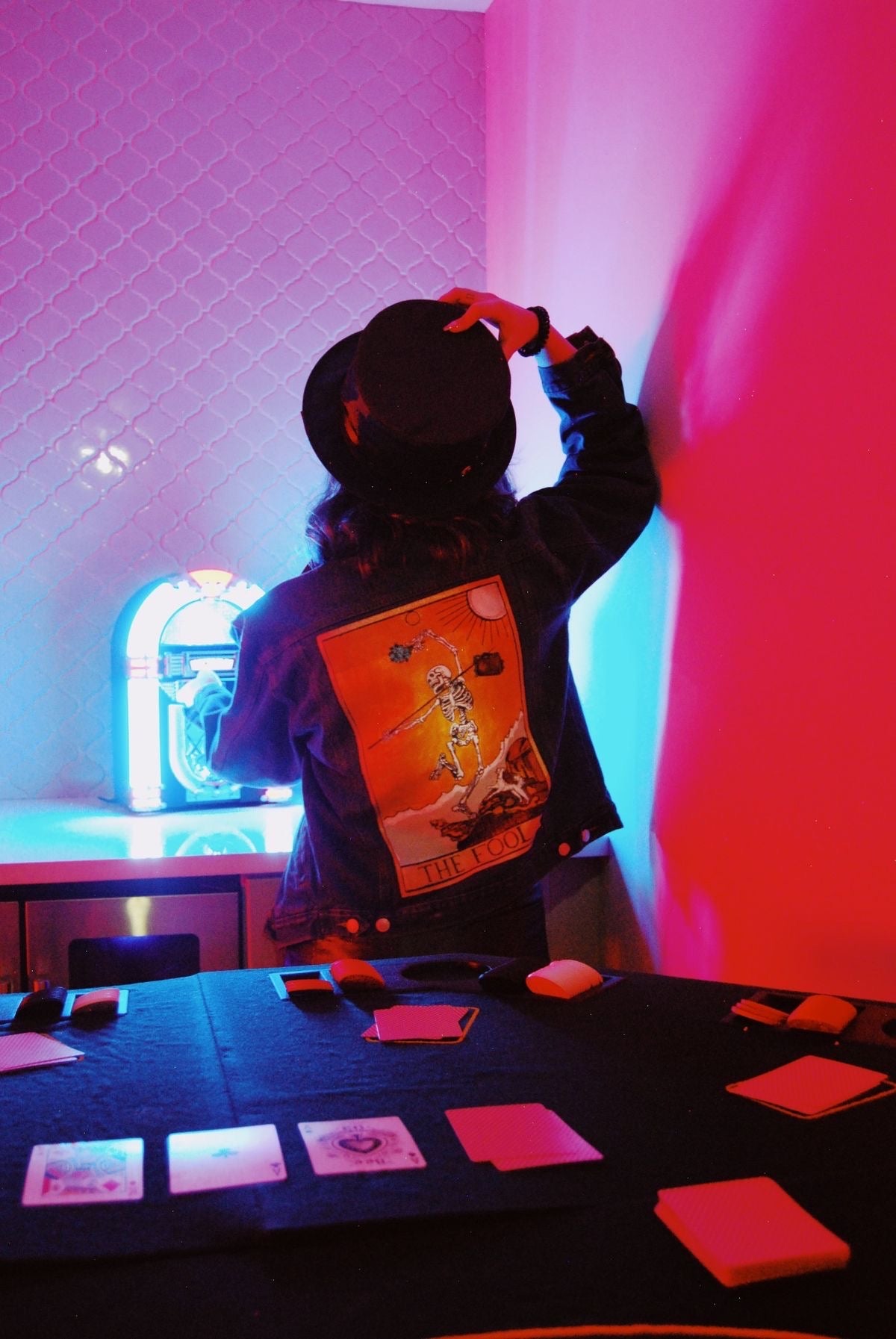 Hand Painted Original Jacket Modern Take on The Fool Tarot Card