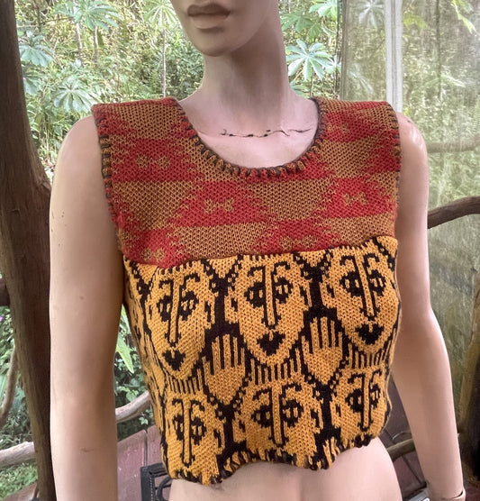 knitted top with faces