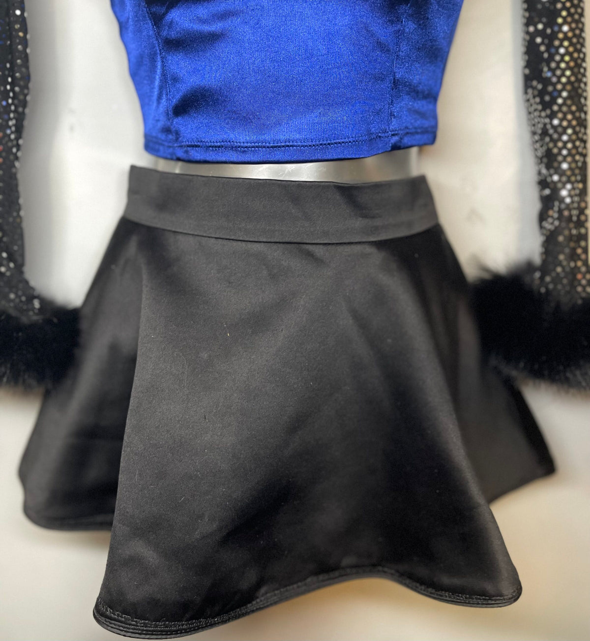 Electric Blue and Black Upcycled Corset, Skirt and Matching Sleeves Size Small Festival Rave Outfit