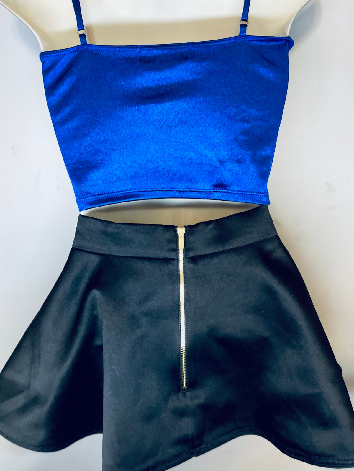 Electric Blue and Black Upcycled Corset, Skirt and Matching Sleeves Size Small Festival Rave Outfit