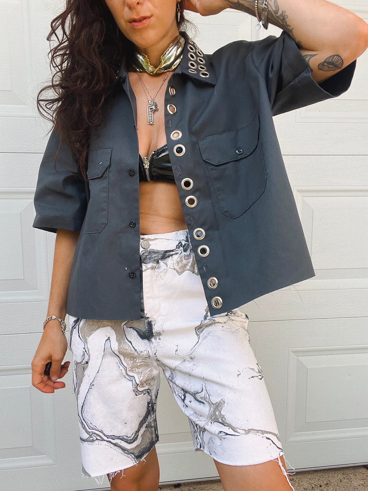 The Grommet Dickies Crop Shirt - Grey