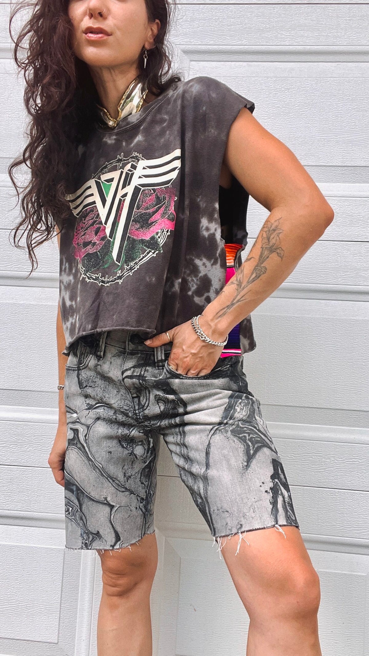 Marble Painted Denim Cut Off Shorts - 30"