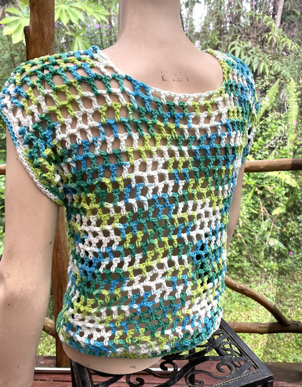 Fish knit top with crochet back
